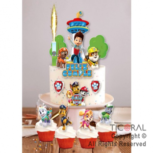 ESCENOGRAFIA PARA DECORAR TORTAS Y CUPCAKES PAW PATROL (15 UNIDADES + 1 BENGALA)